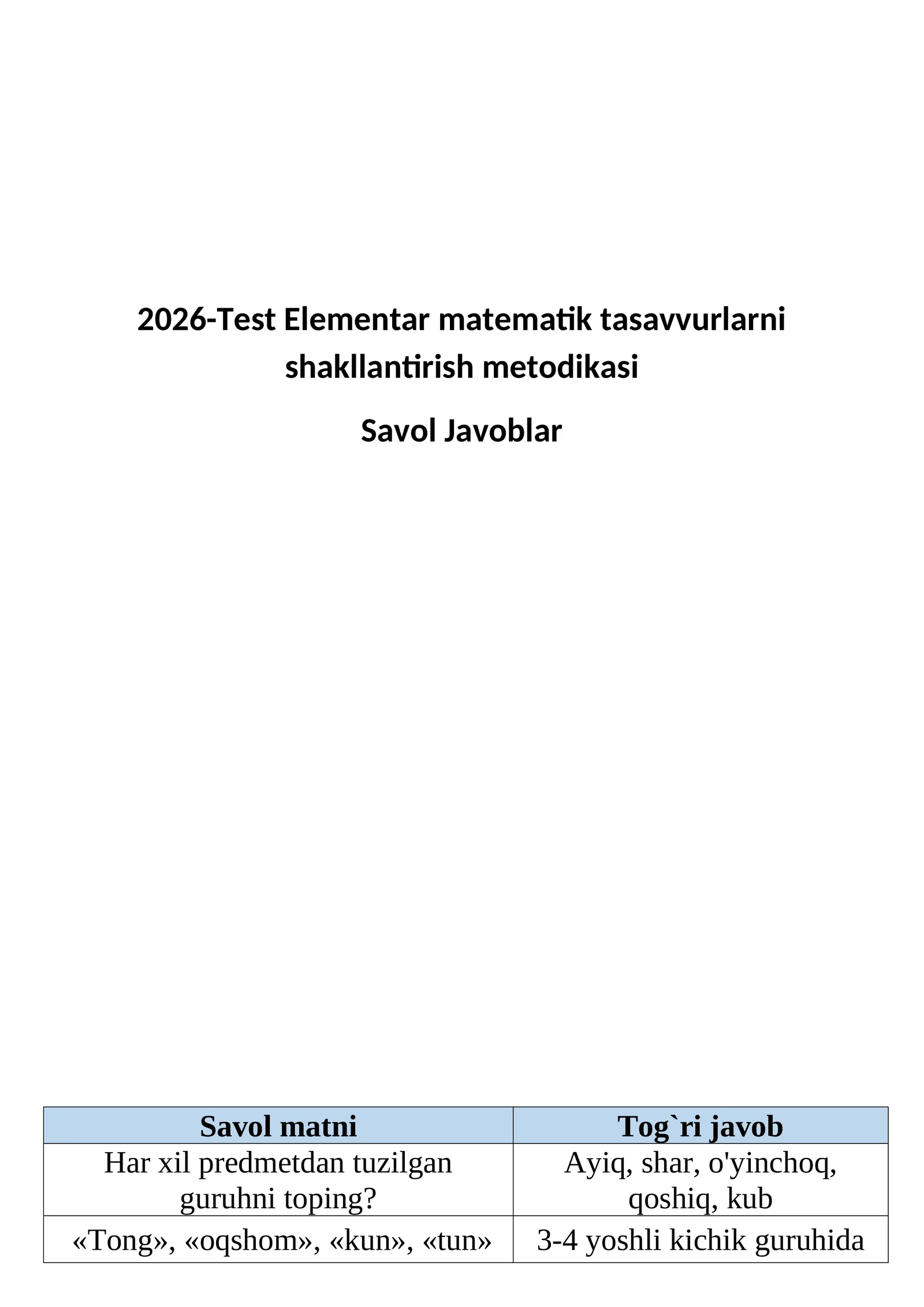 Elementar matematika test 200 Savol Javobibilan 1
