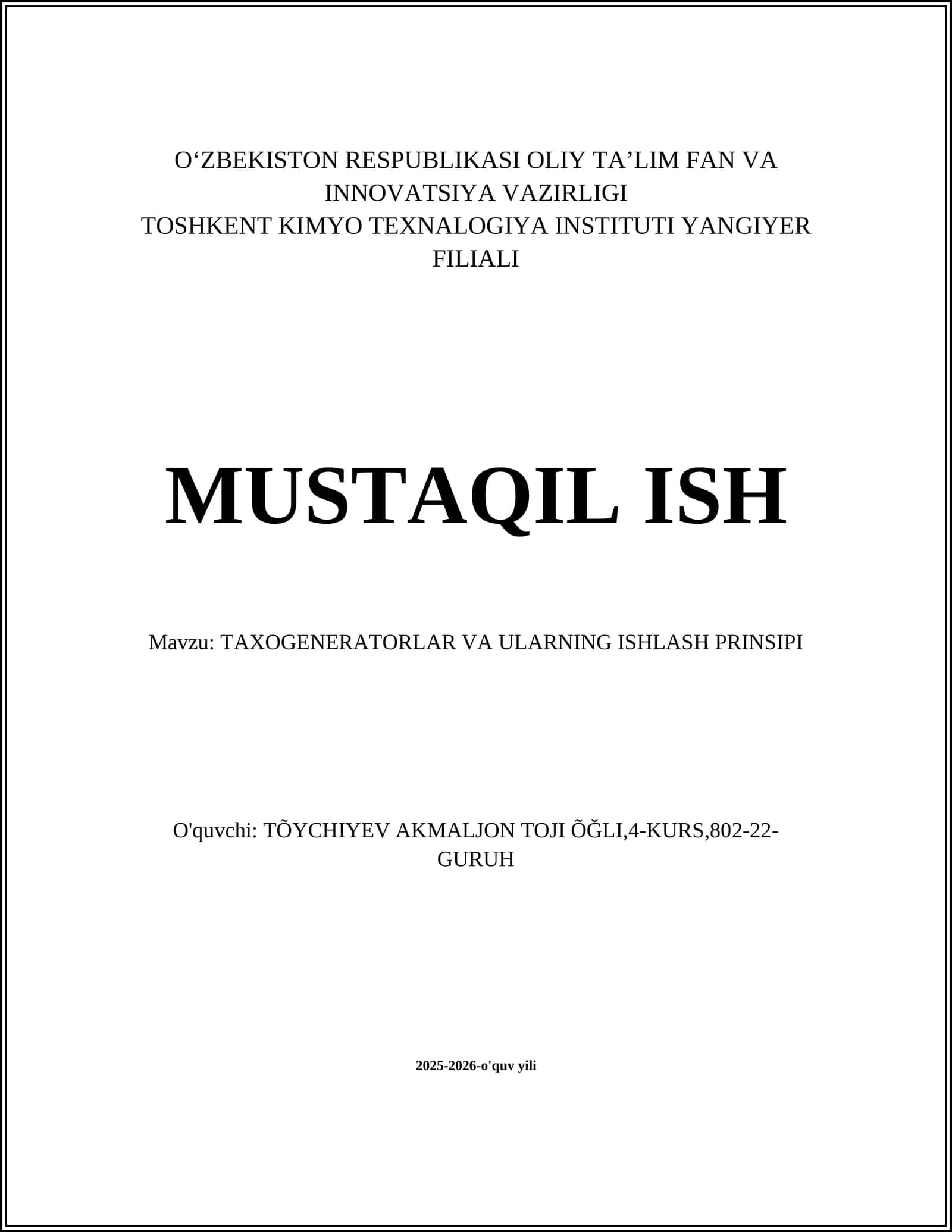 TAXOGENERATORLAR VA ULARNING ISHLASH PRINSIPI 1