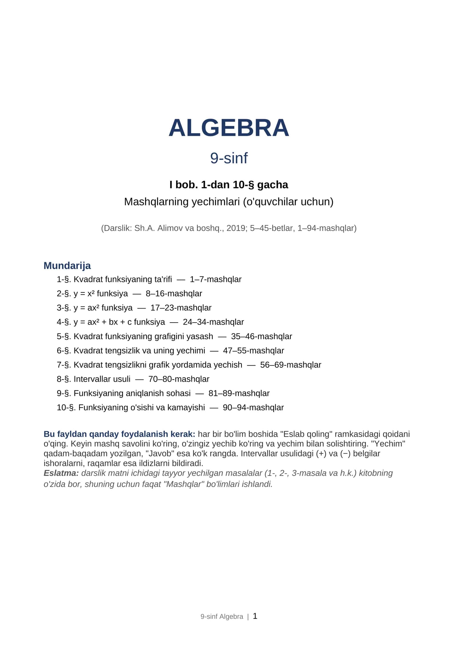 Algebra 9-sinf 1