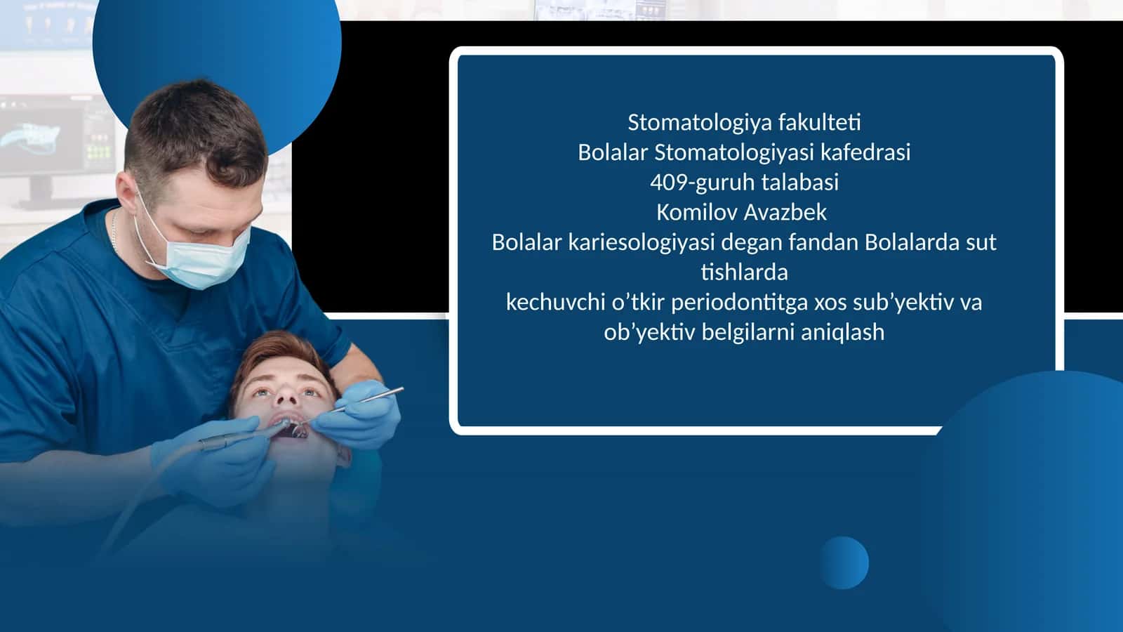 Bolalarda sut tishlarda kechuvchi o’tkir periodontitga xos sub’yektiv va ob’yektiv belgilarni aniqlash 1