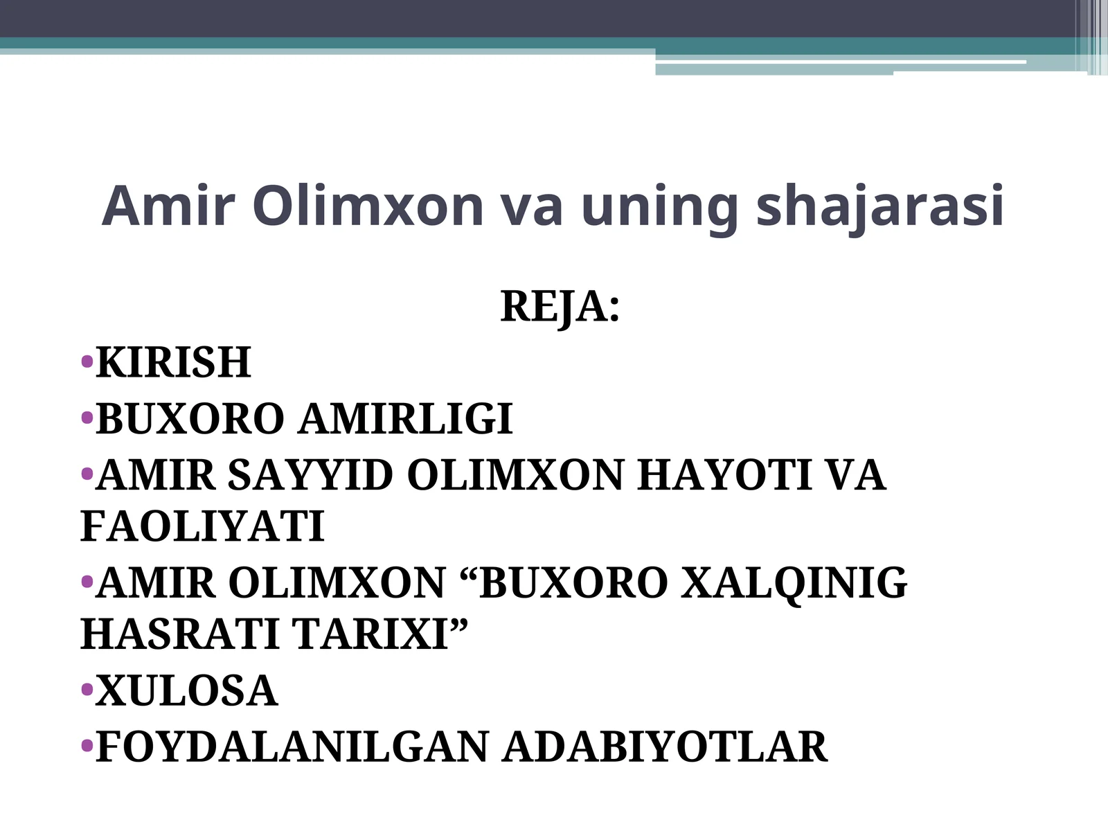 Amir Olimxon va uning shajarasi 1
