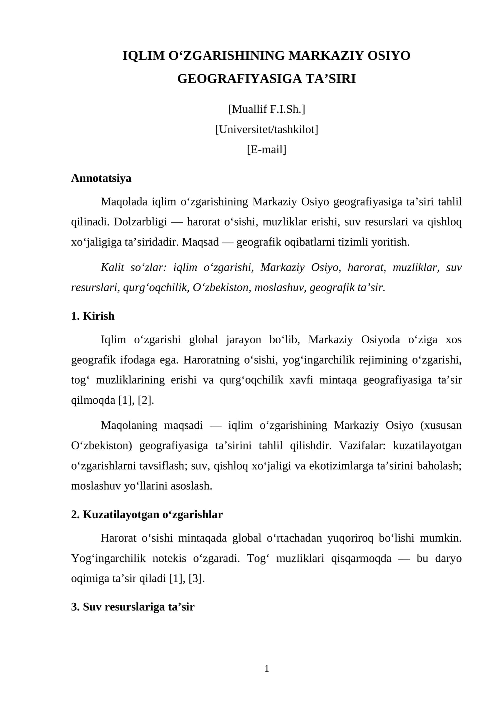 IQLIM O‘ZGARISHINING MARKAZIY OSIYO GEOGRAFIYASIGA TA’SIRI 1