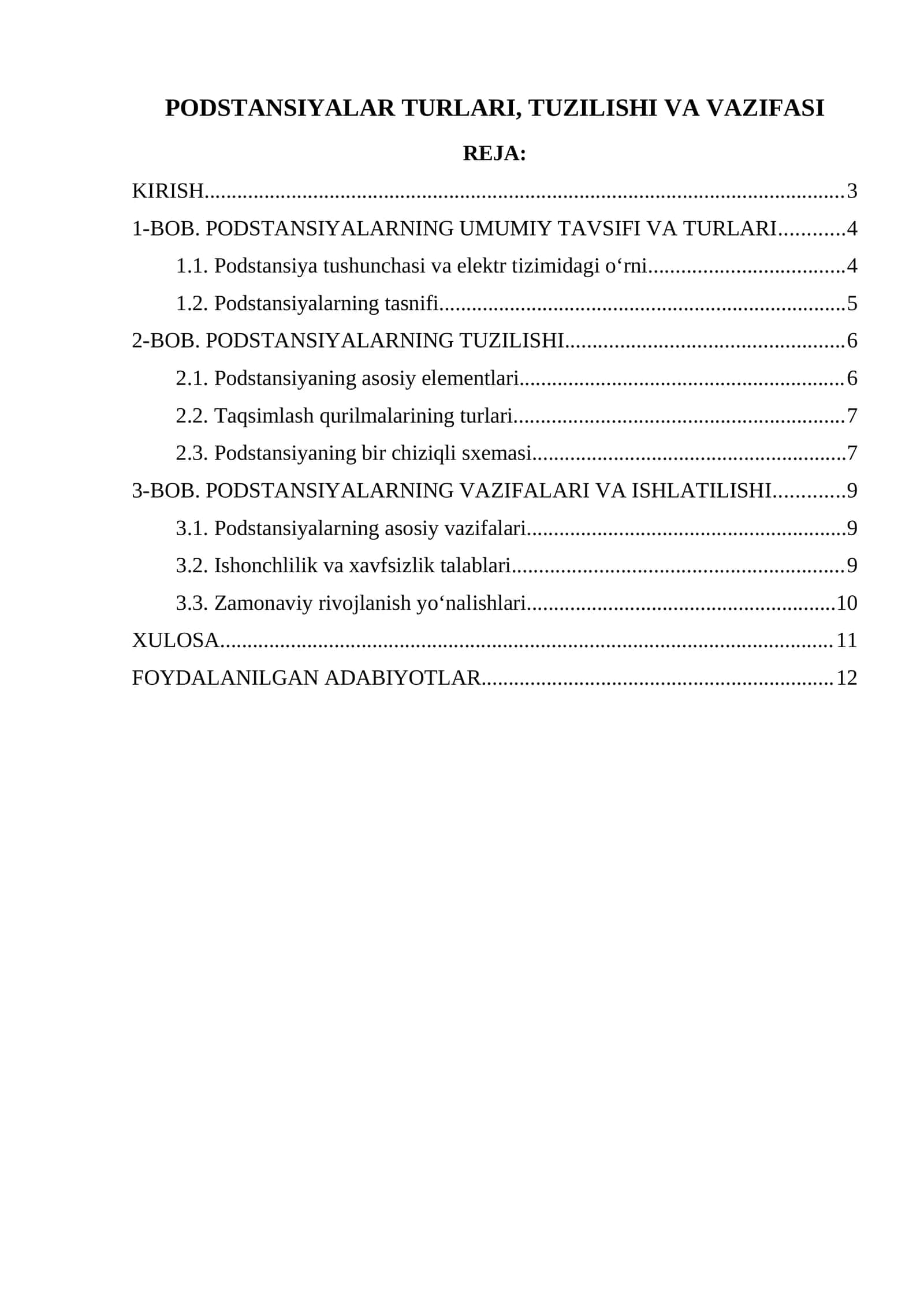 Podstantsiyalar turlari, tuzilishi va vazifasi 1