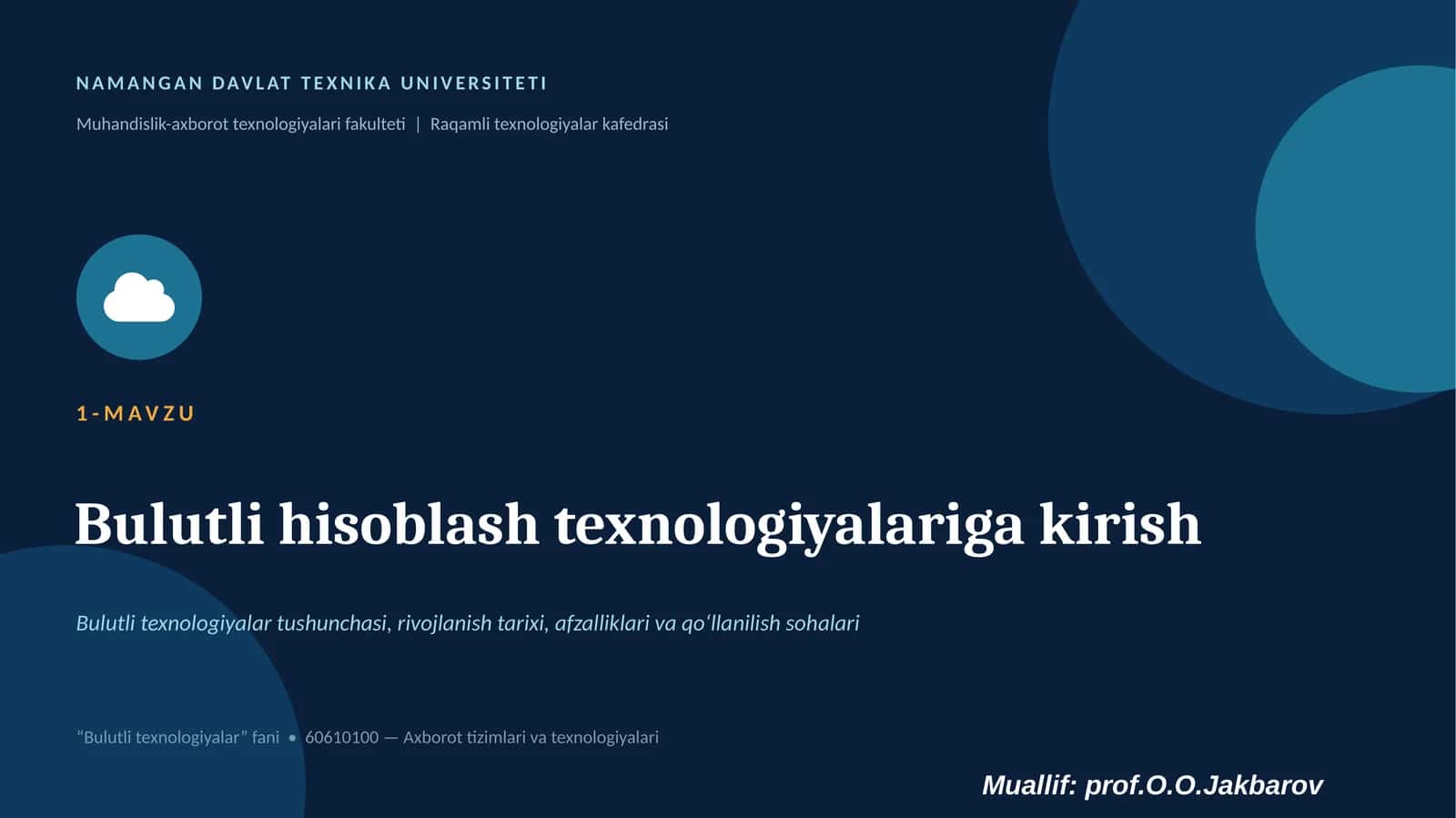 Bulutli hisoblash texnologiyalariga kirish 1