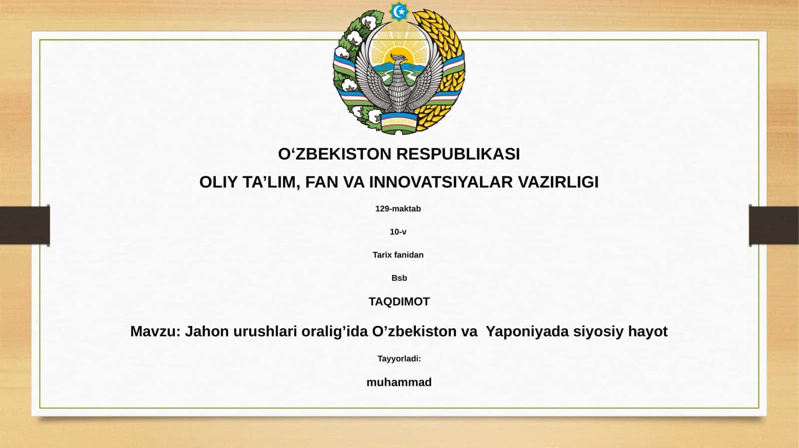 Jahon urushlari oralig’ida O’zbekiston va Yaponiyada siyosiy hayot 1