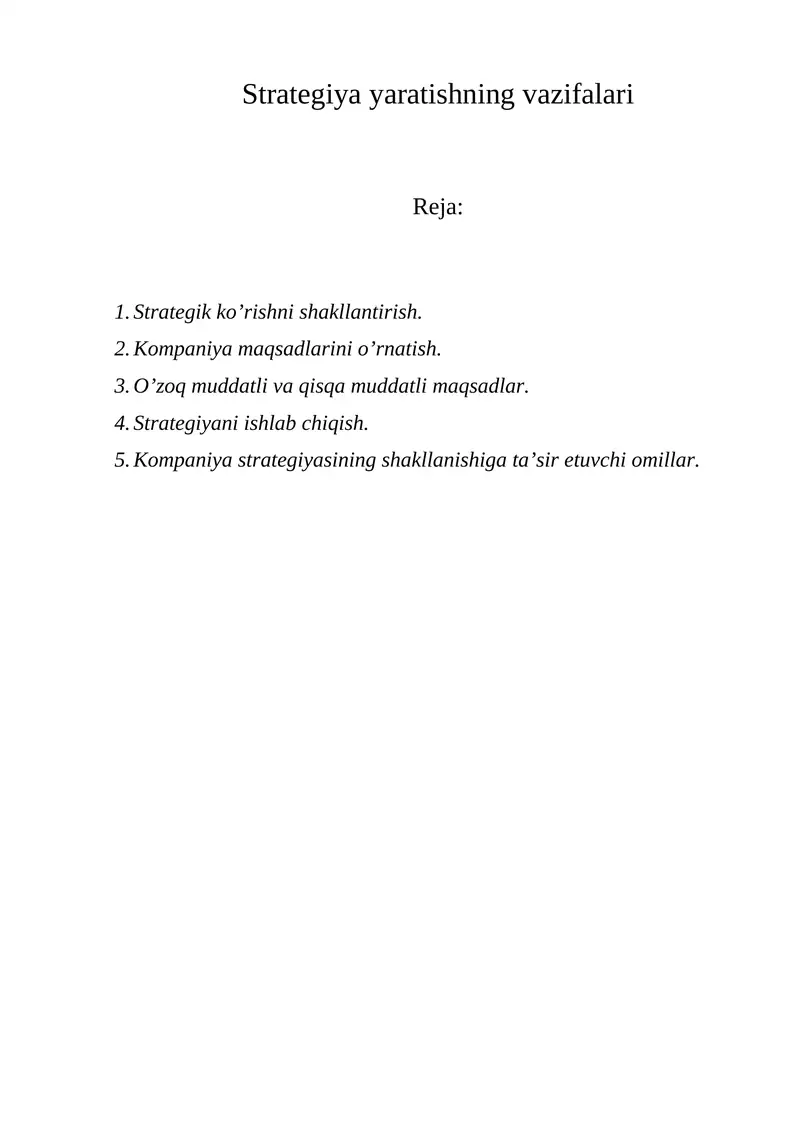 Strategiya yaratishning vazifalari 1