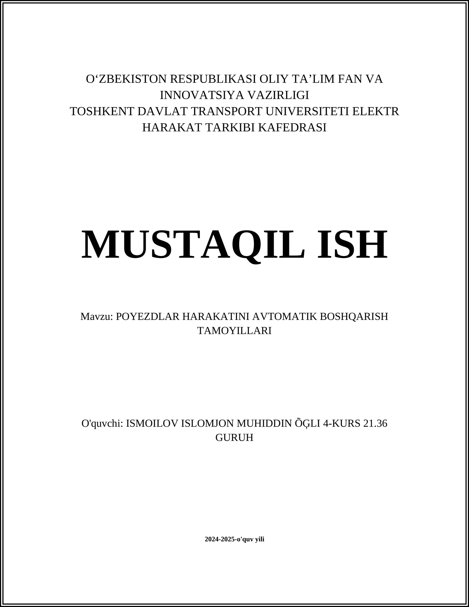 POYEZDLAR HARAKATINI AVTOMATIK BOSHQARISH TAMOYILLARI 1
