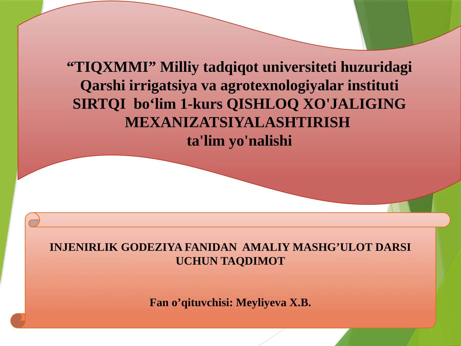 QISHLOQ XO'JALIGING MEXANIZATSIYALASHTIRISH 1