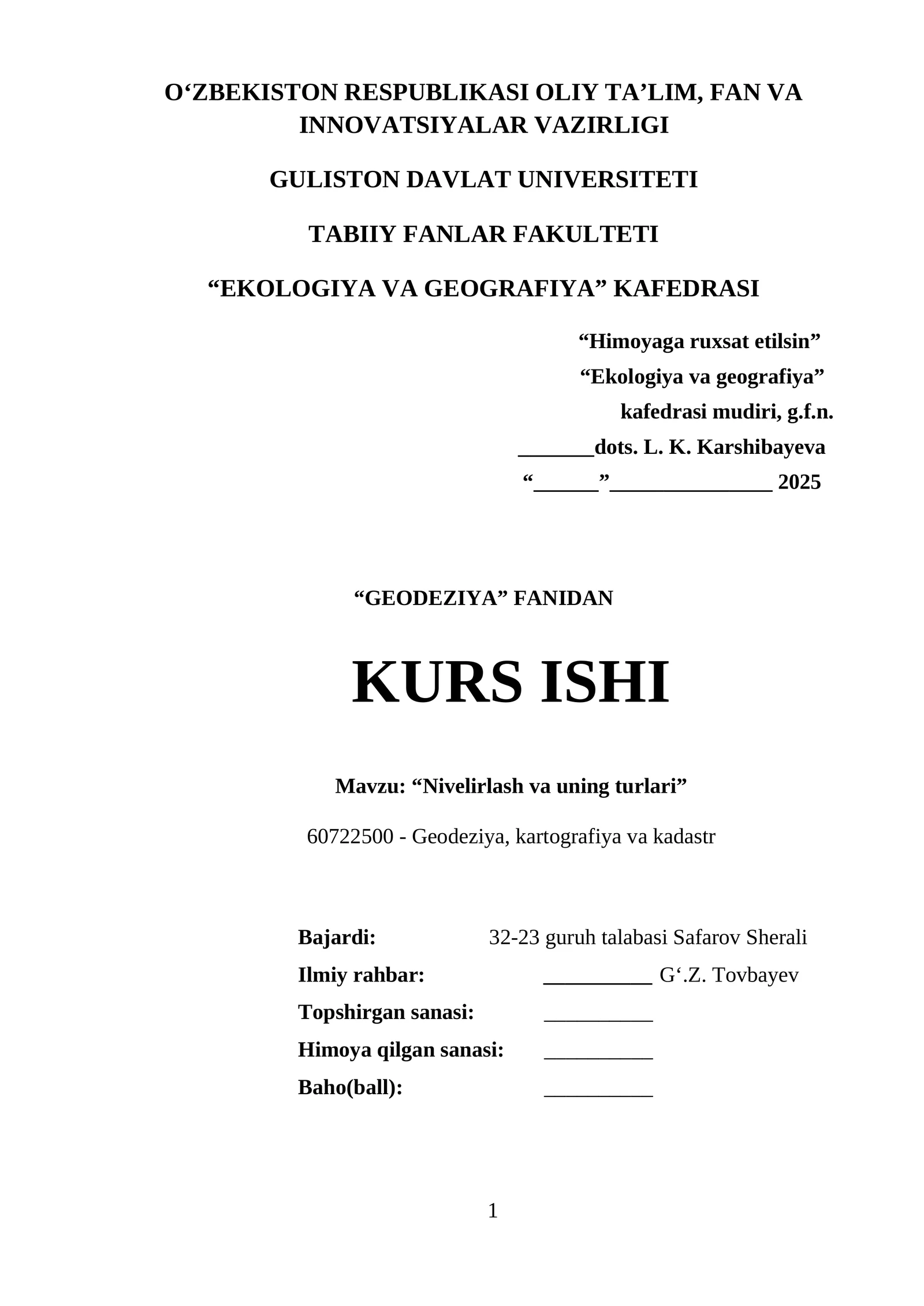 "Ekologiya va geografiya" Kafedrasi mudiri 1