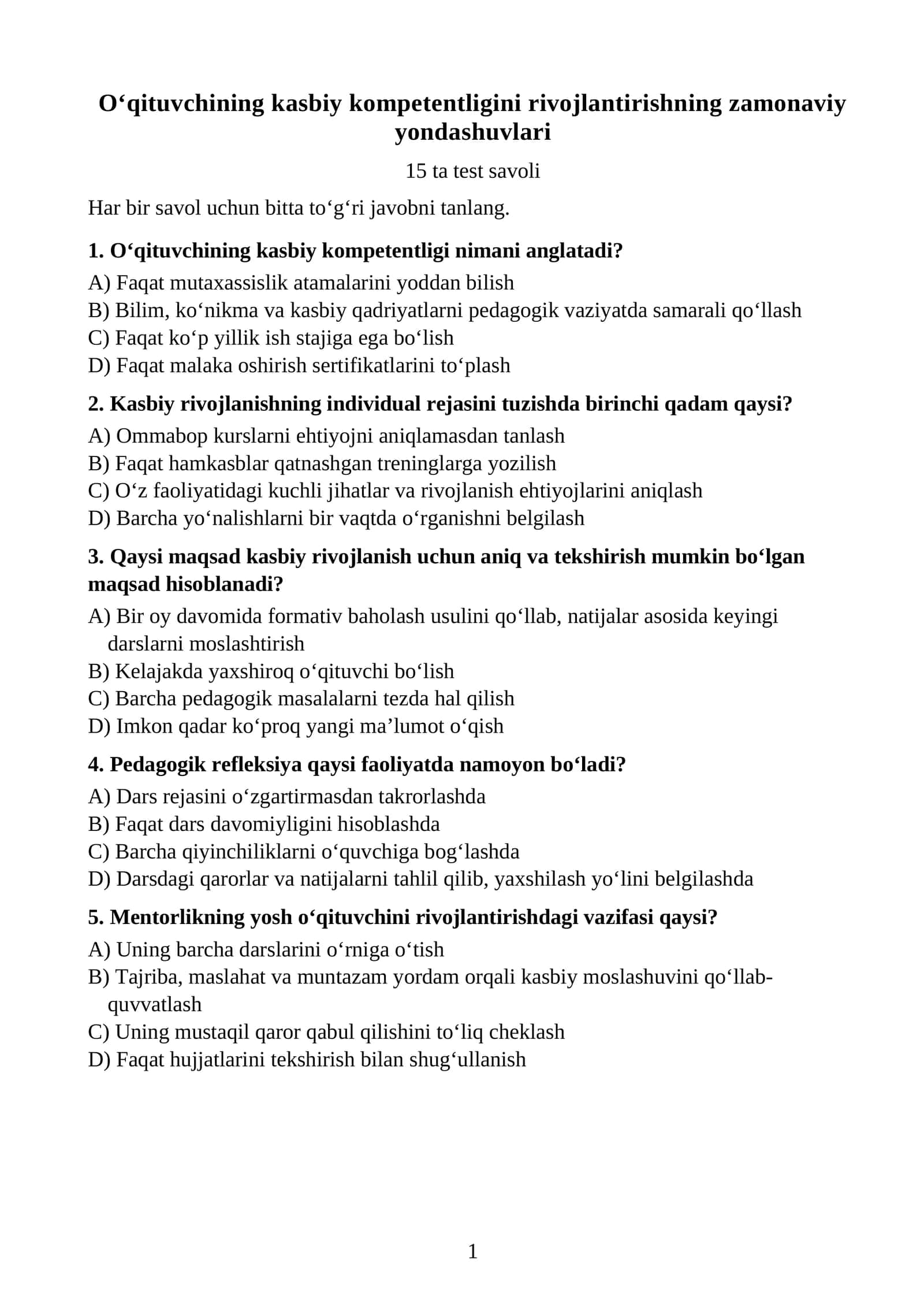 O‘qituvchining kasbiy kompetentligini rivojlantirishning zamonaviy yondashuvlari 1