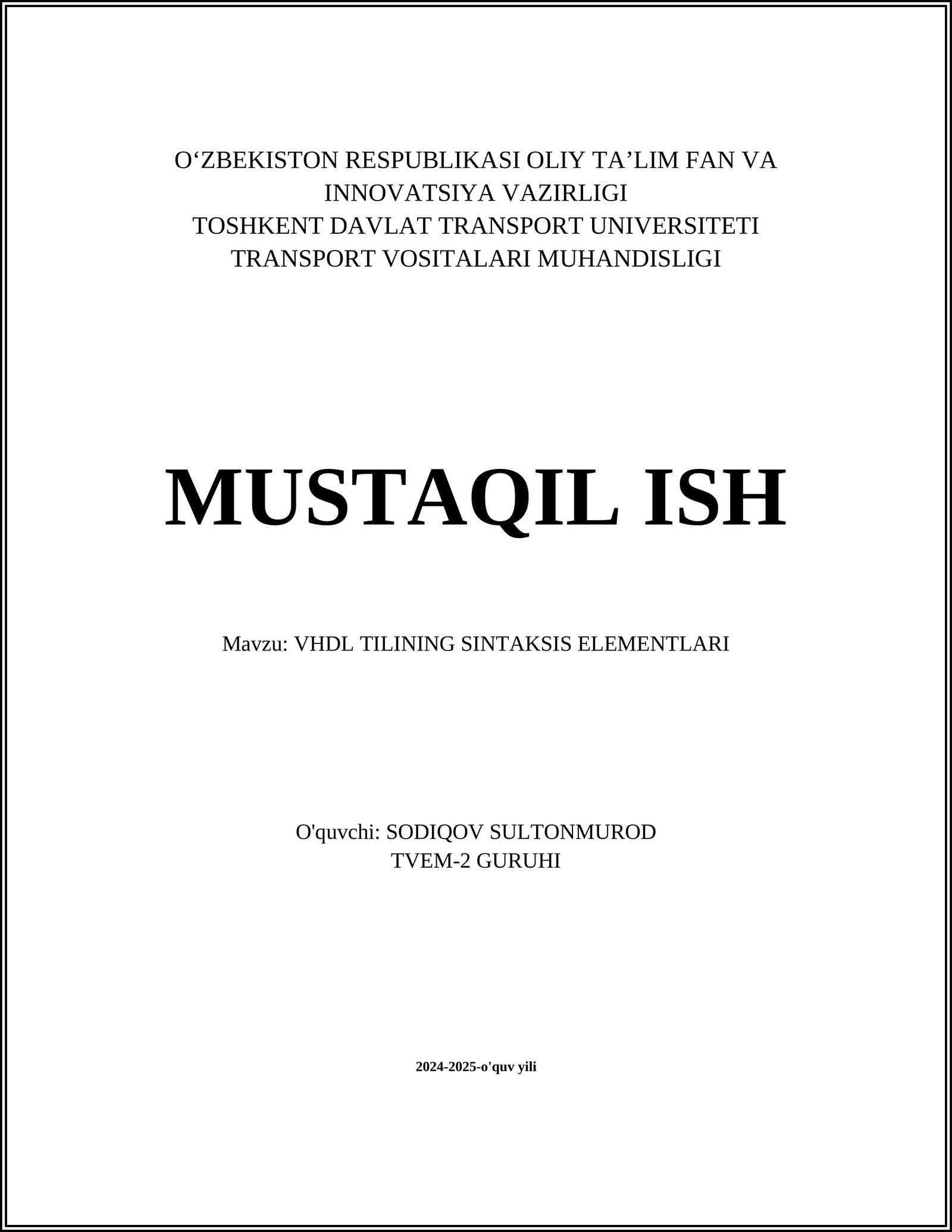 VHDL TILINING SINTAKSIS ELEMENTLARI 1