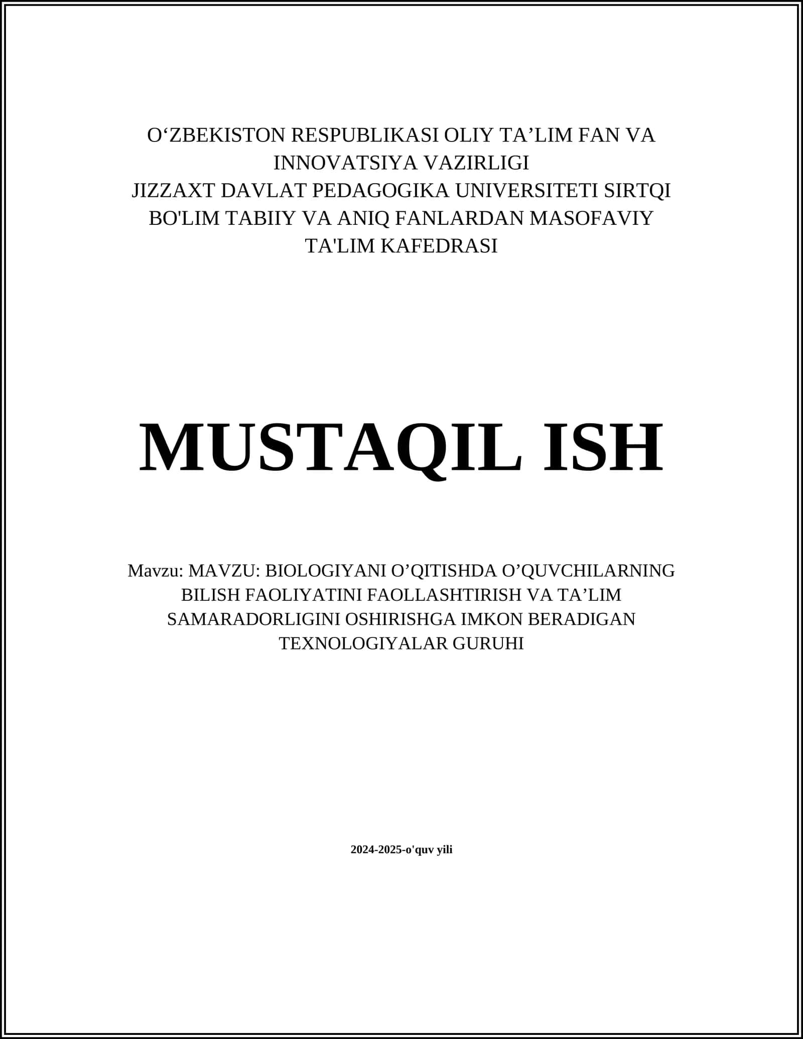 BIOLOGIYANI O’QITISHDA O’QUVCHILARNING BILISH FAOLIYATINI FAOLLASHTIRISH VA TA’LIM SAMARADORLIGINI OSHIRISHGA IMKON BERADIGAN TEXNOLOGIYALAR GURUHI 1