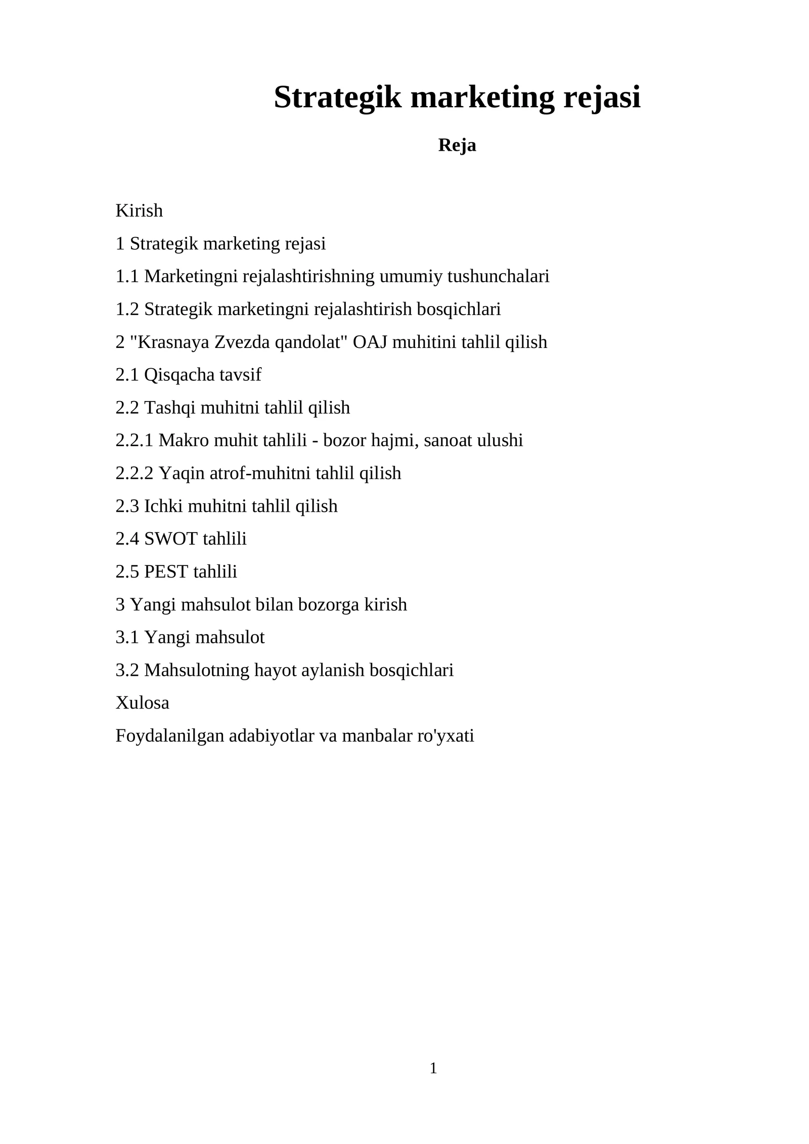 Strategik marketing rejasi 1