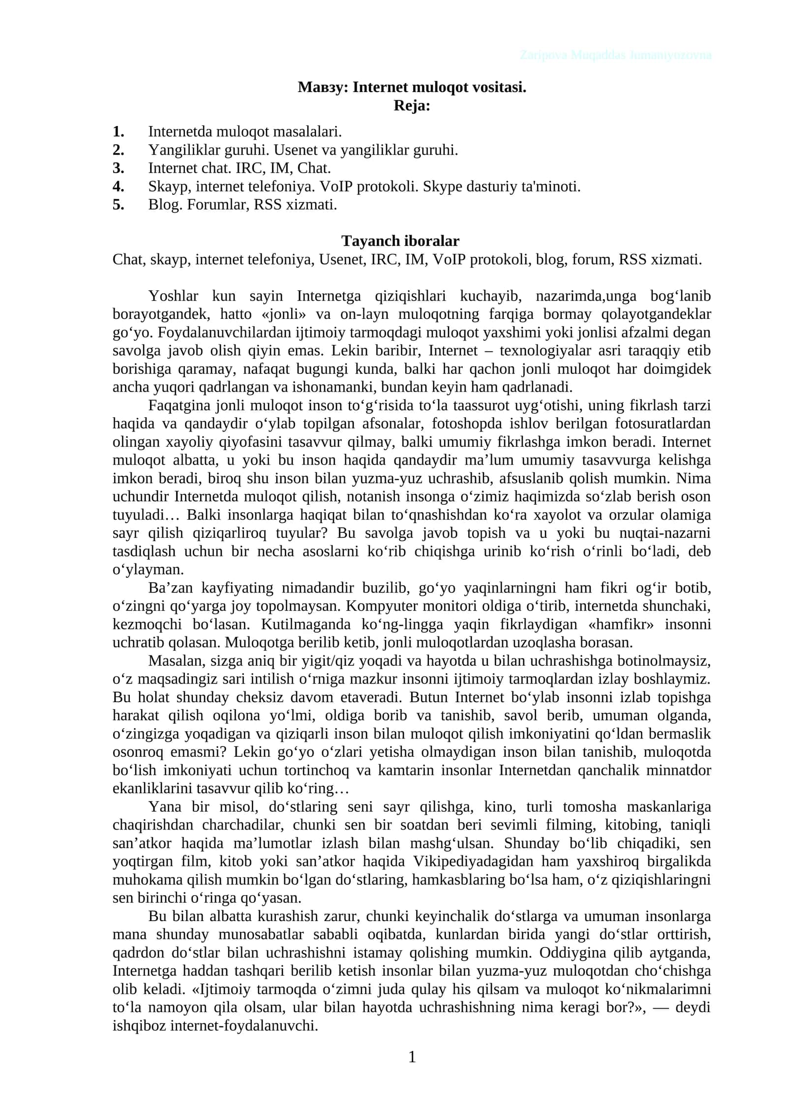 Internet muloqot vositasi 1