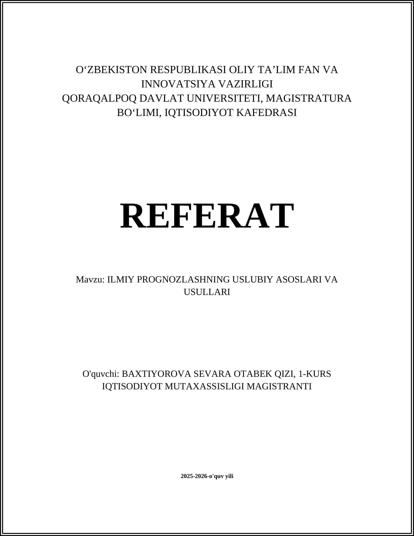 ILMIY PROGNOZLASHNING USLUBIY ASOSLARI VA USULLARI 1