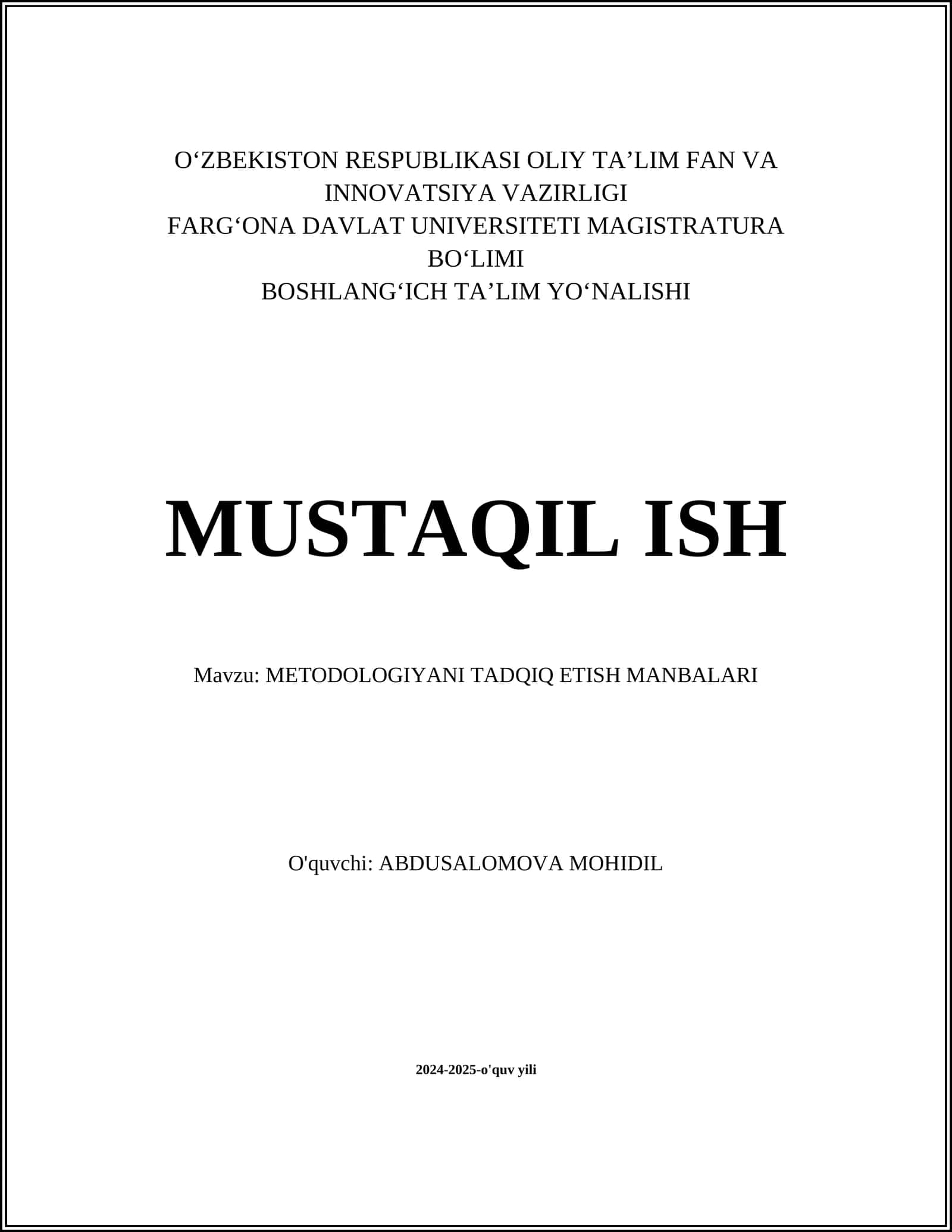 METODOLOGIYANI TADQIQ ETISH MANBALARI 1