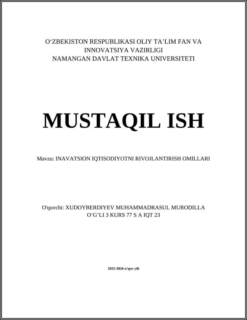 INAVATSION IQTISODIYOTNI RIVOJLANTIRISH OMILLARI 1