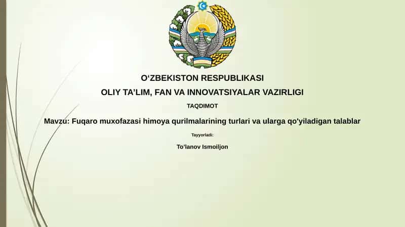 Fuqaromuxofazasi himoya qurilmalarining turlari va ularga qo'yiladigan talablar 1