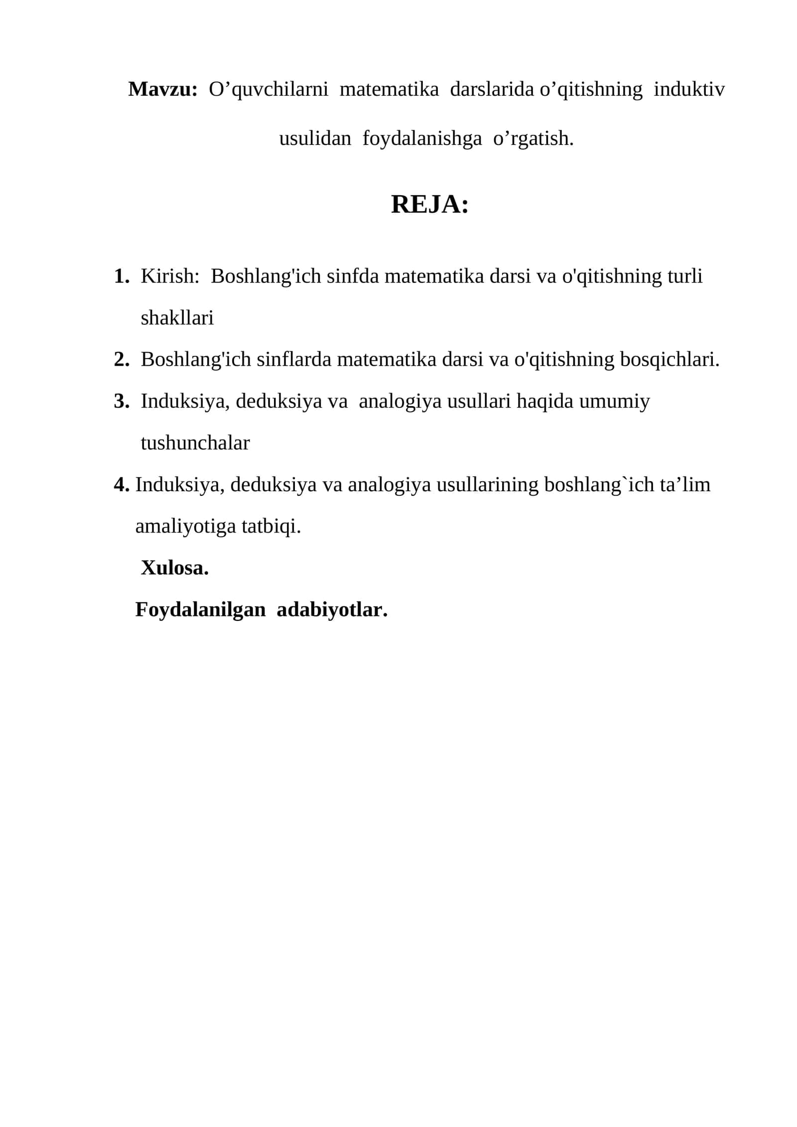 O’quvchilarni matematika darslarida o’qitishning induktiv usulidan foydalanishga o’rgatish 1
