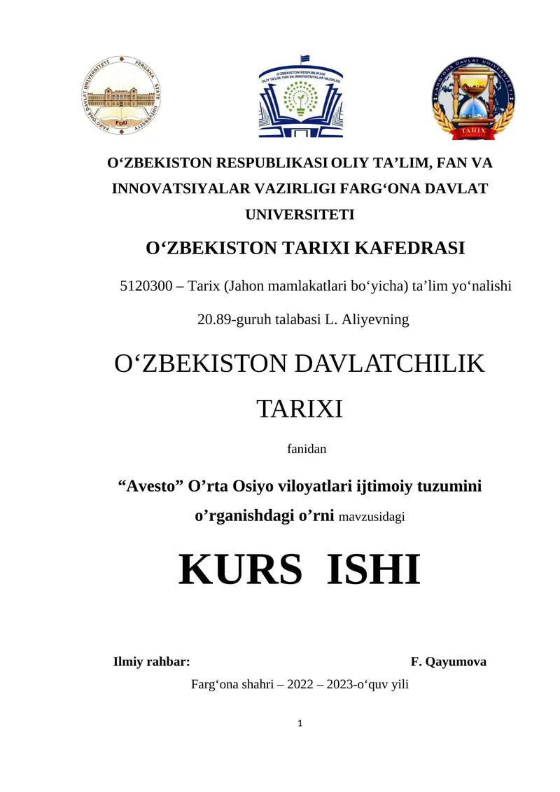 Avesto O’rta Osiyo Viloyatlari Ijtimoiy Tuzumini O’rganishdagi O’rni 30 1