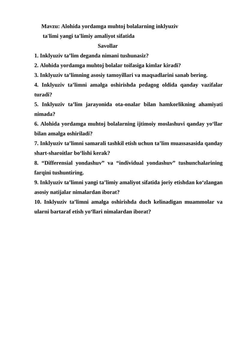 Alohida yordamga muhtoj bolalarning inklyuziv ta'limi 1