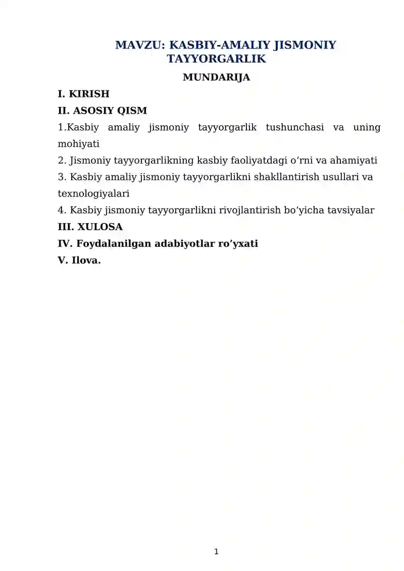KASBIY-AMALIY JISMONIY TAYYORGARLIK
