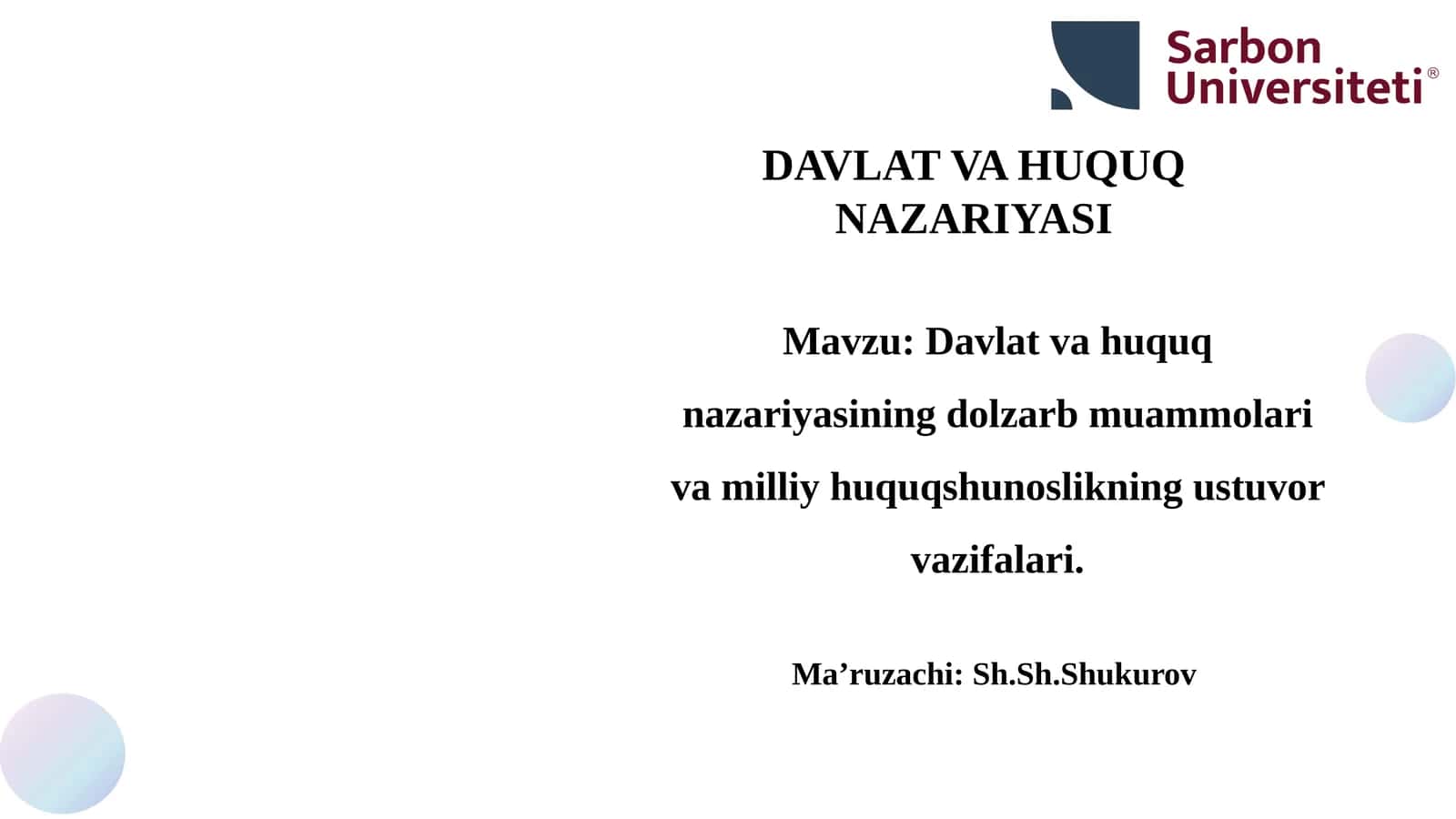 DAVLAT VA HUQUQ NAZARIYASI 1