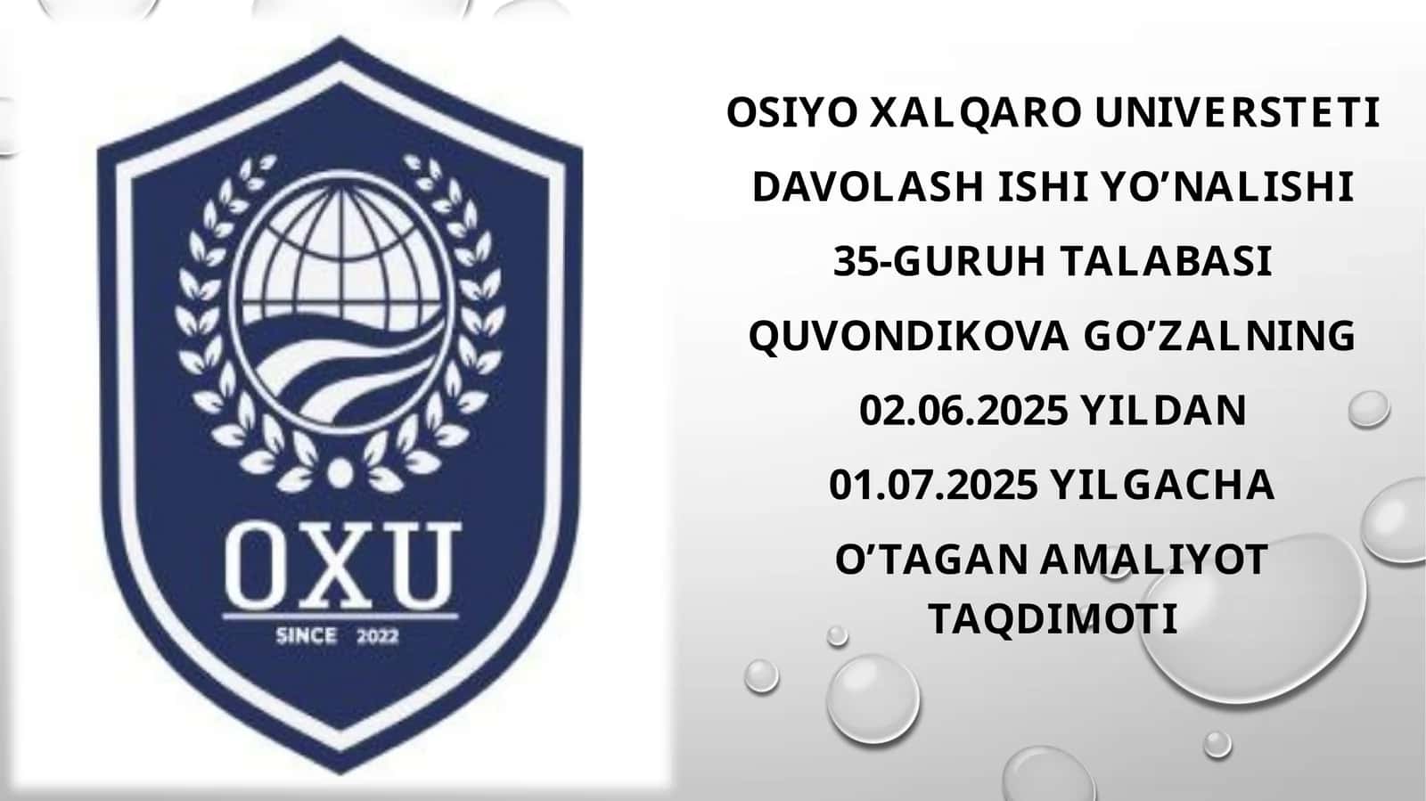 Osiyoxalqarouniversteti Davolashishiyo’nalishi 1