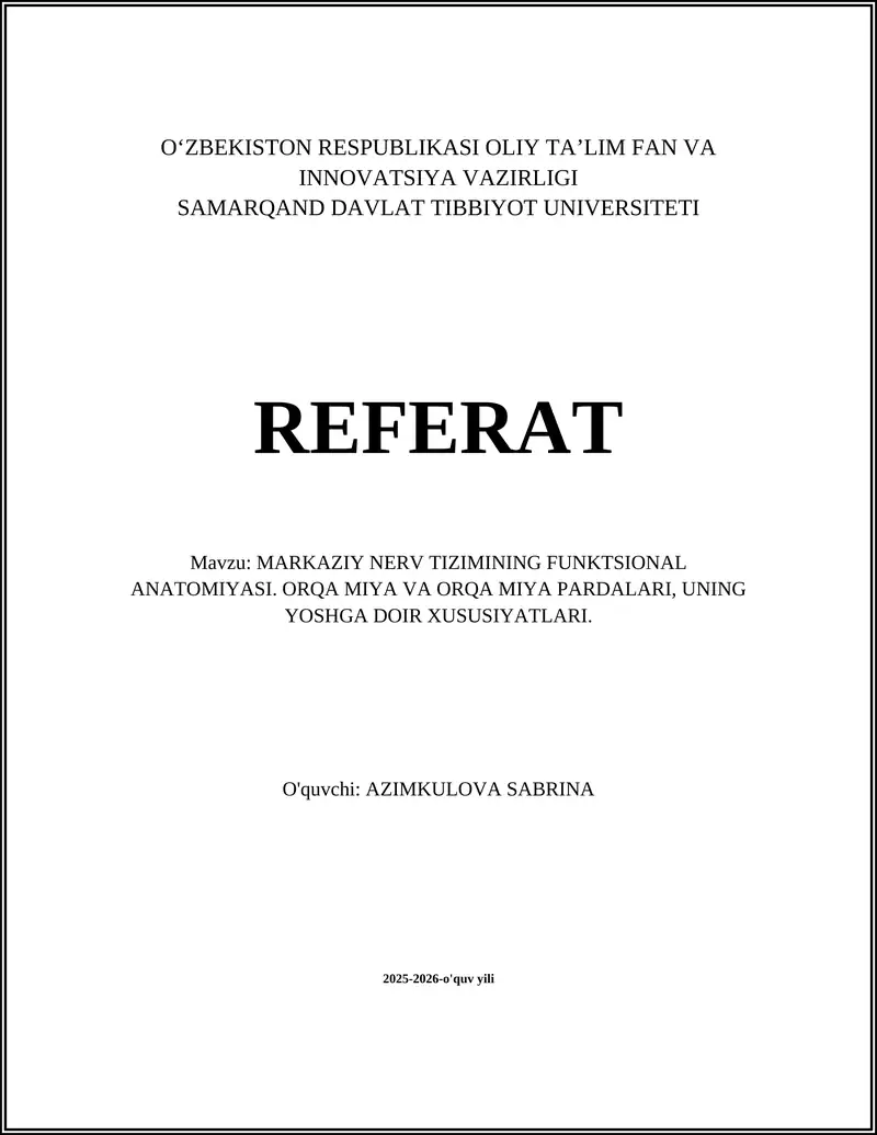 MARKAZIY NERV TIZIMINING FUNKTSIONAL ANATOMIYASI 1