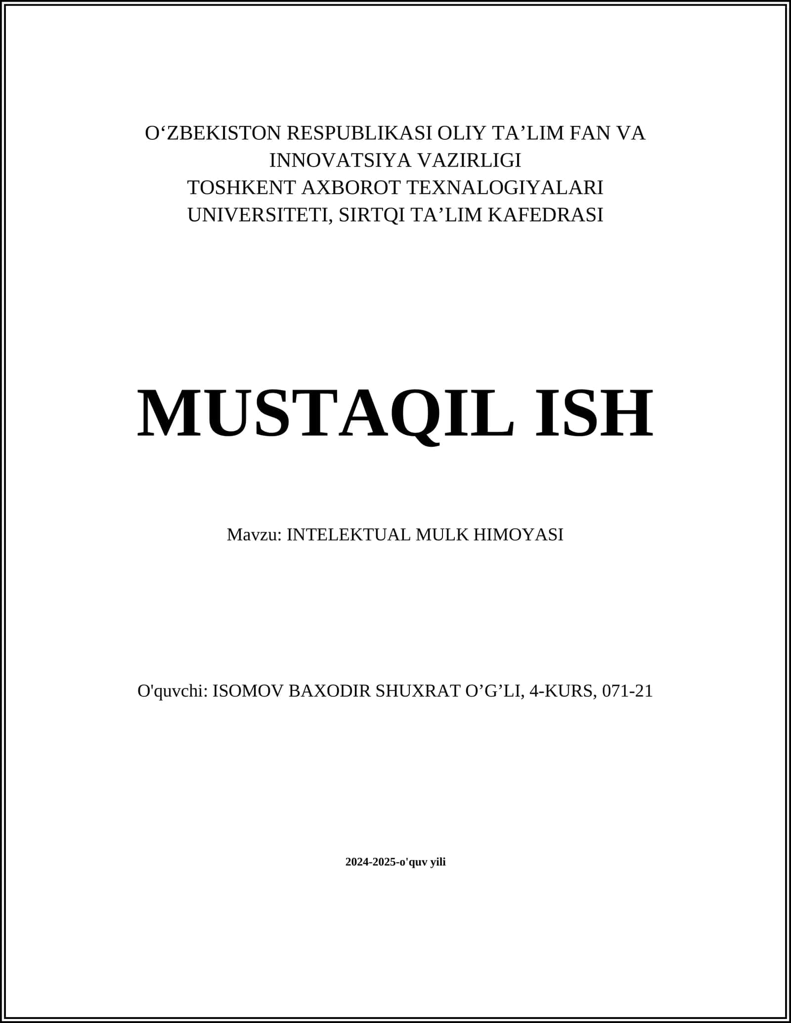 INTELEKTUAL MULK HIMOYASI 1