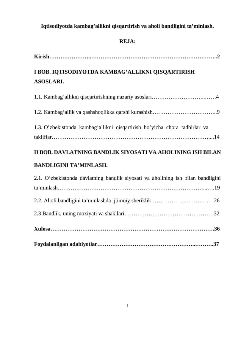 Kambag'allikni qisqartirish va aholi bandligini ta’minlash 1