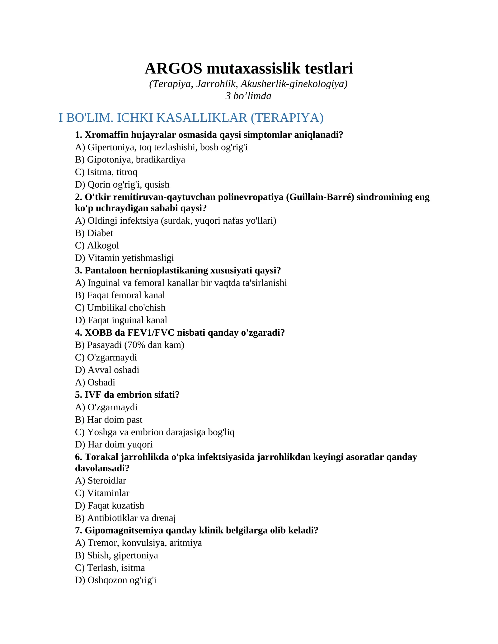 ARGOS mutaxassislik testlari 1