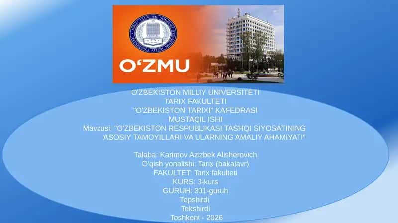 O'ZBEKISTON RESPUBLIKASI TASHQI SIYOSATINING ASOSIY TAMOYILLARI VA ULARNING AMALIY AHAMIYATI 1