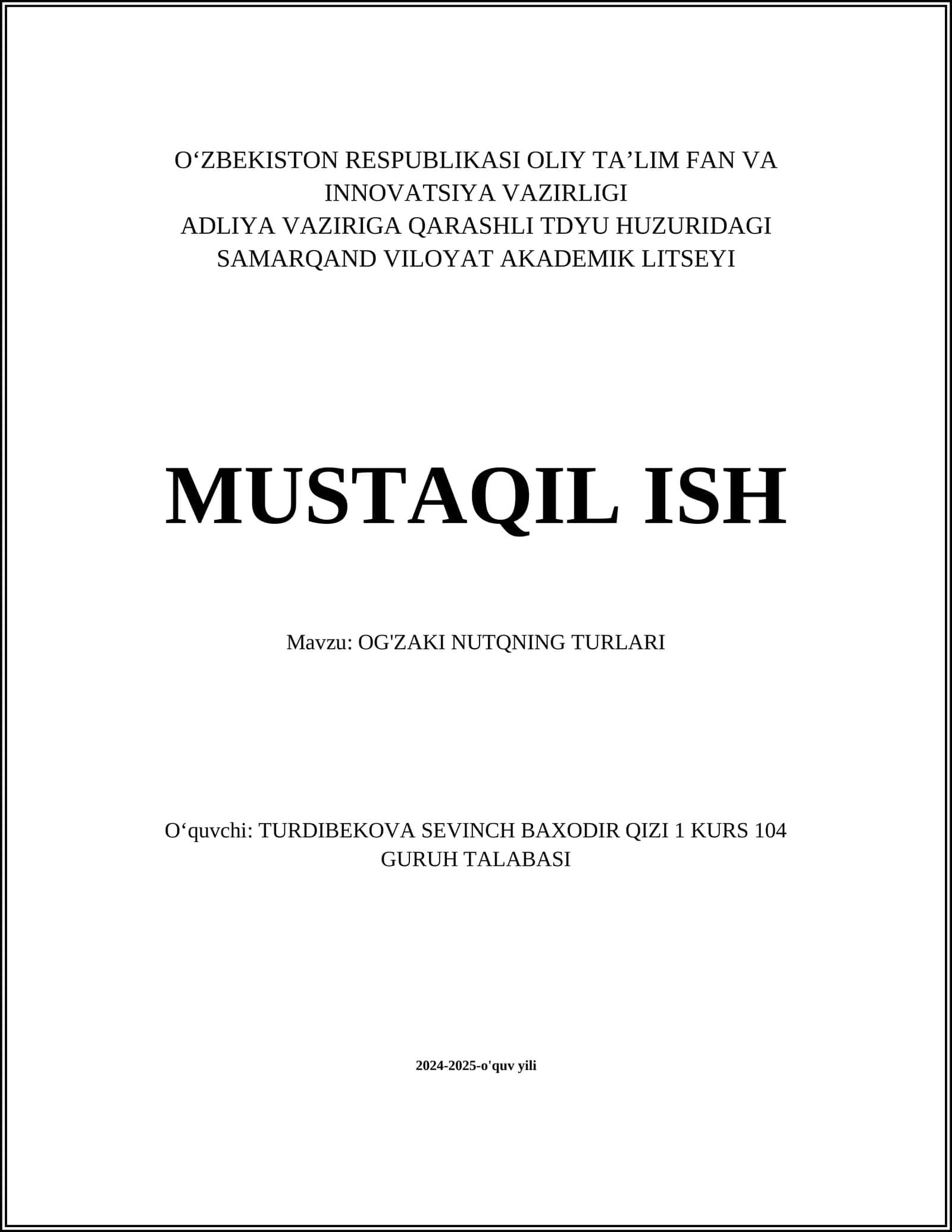 OG'ZAKI NUTQNING TURLARI 1