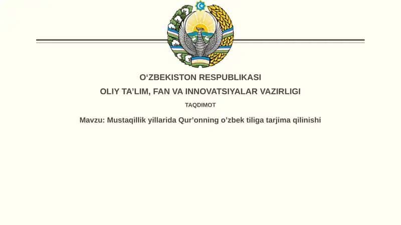 Mustaqillik yillarida Qur'onning o'zbek tiligatarjimaqilinishi 1