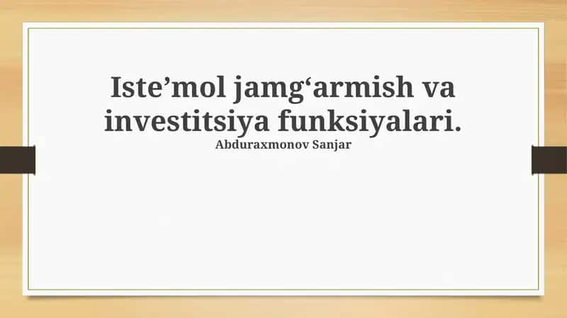 Investitsiya Funktsiyalari 1