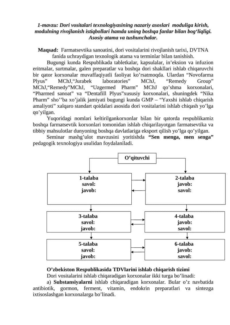 Dori vositalari texnologiyasining nazariy asoslari 1