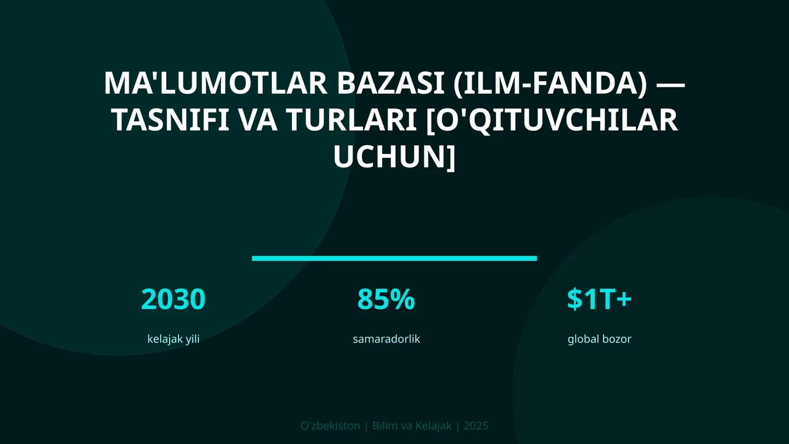 MA'LUMOTLAR BAZASI (ILM-FANDA) — TASNIFI VA TURLARI [O'QITUVCHILAR UCHUN] 1