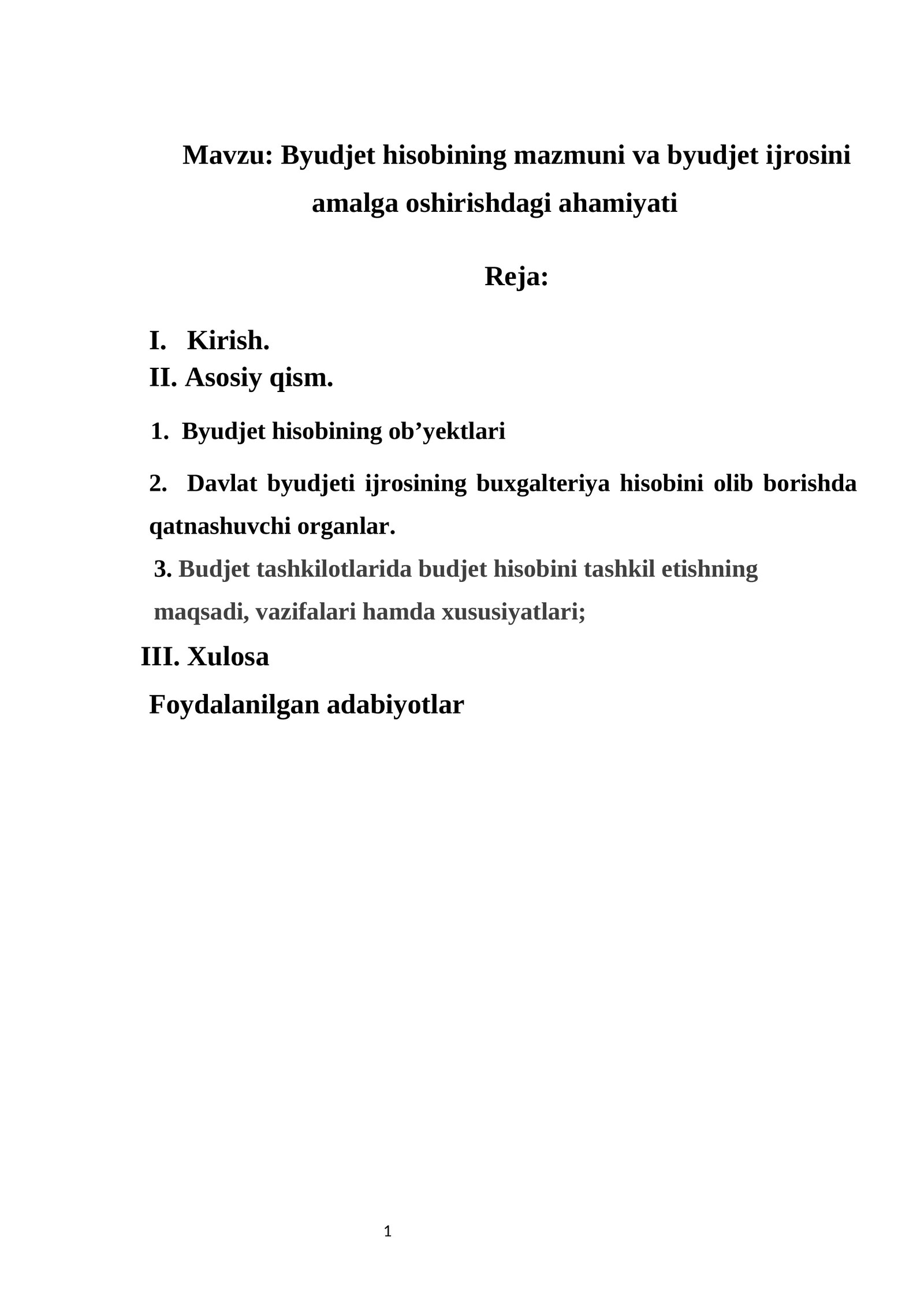 Byudjet hisobining mazmuni va byudjet ijrosini amalga oshirishdagi ahamiyati 1