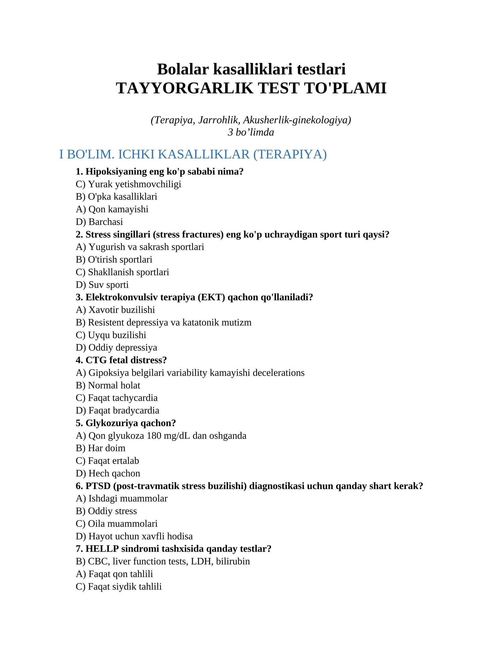 Bolalar kasalliklari testlari 1