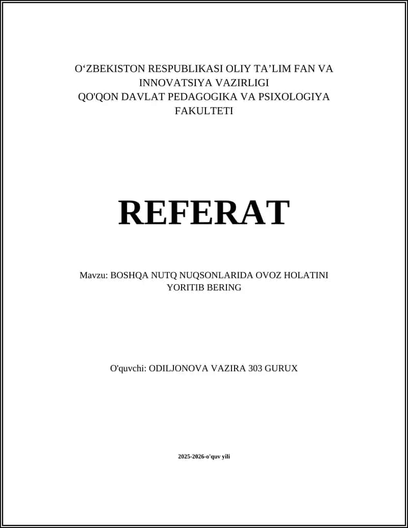 Disartriya holatlarida ovoz holatini baholash va xususiyatlari 1
