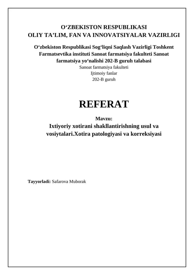 Xotirani rivojlantirish usullari va vositalari 1