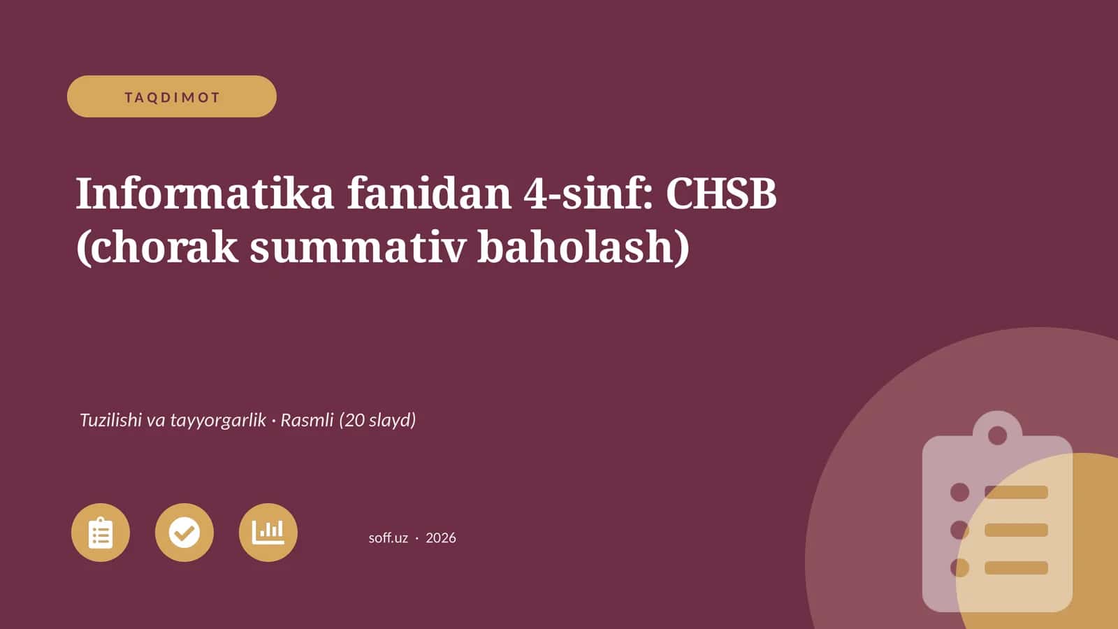 Informatika fanidan 4-sinf: CHSB (chorak summativ baholash) 1