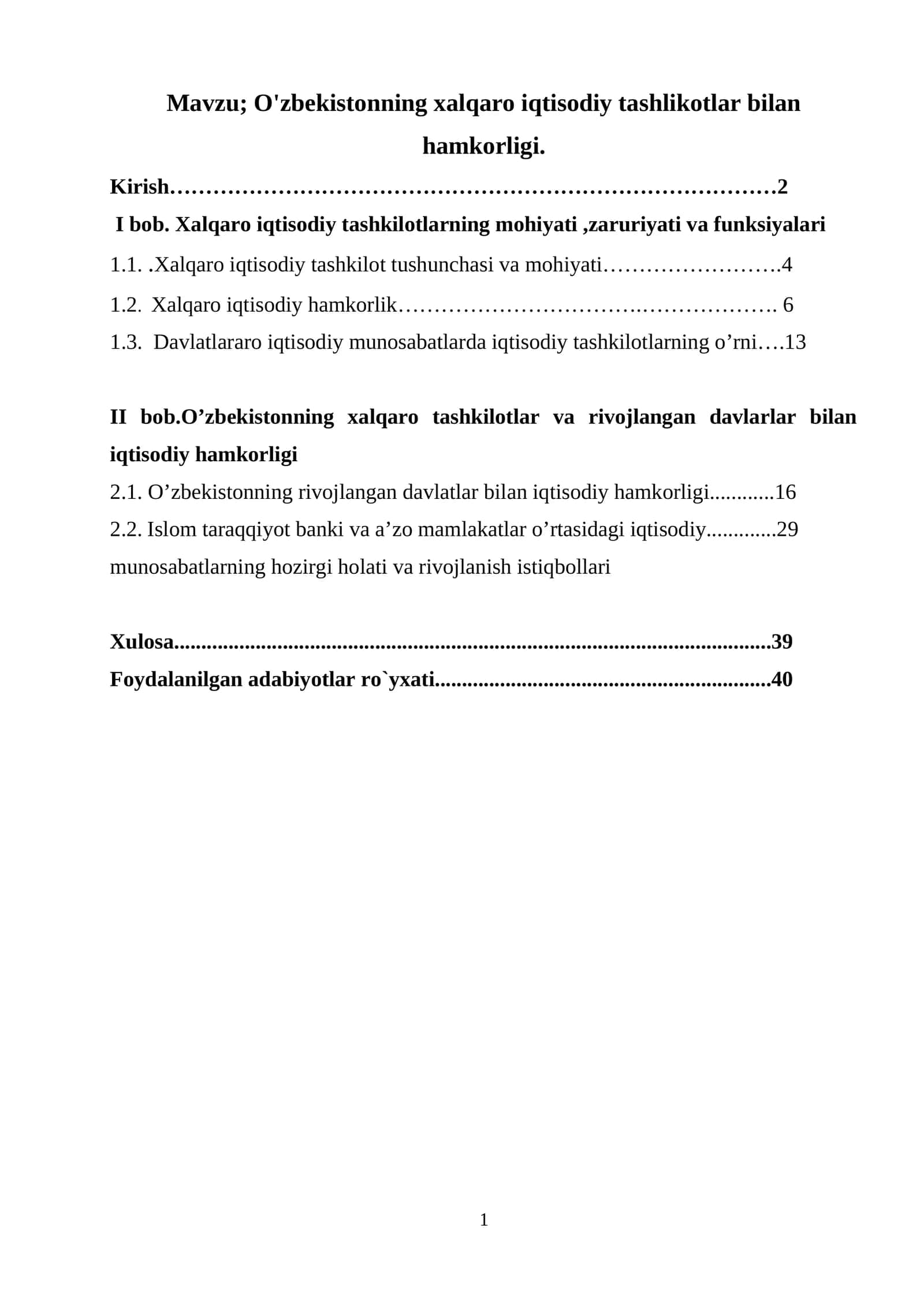 O'zbekistonning xalqaro iqtisodiy tashlikotlar bilan hamkorligi 1