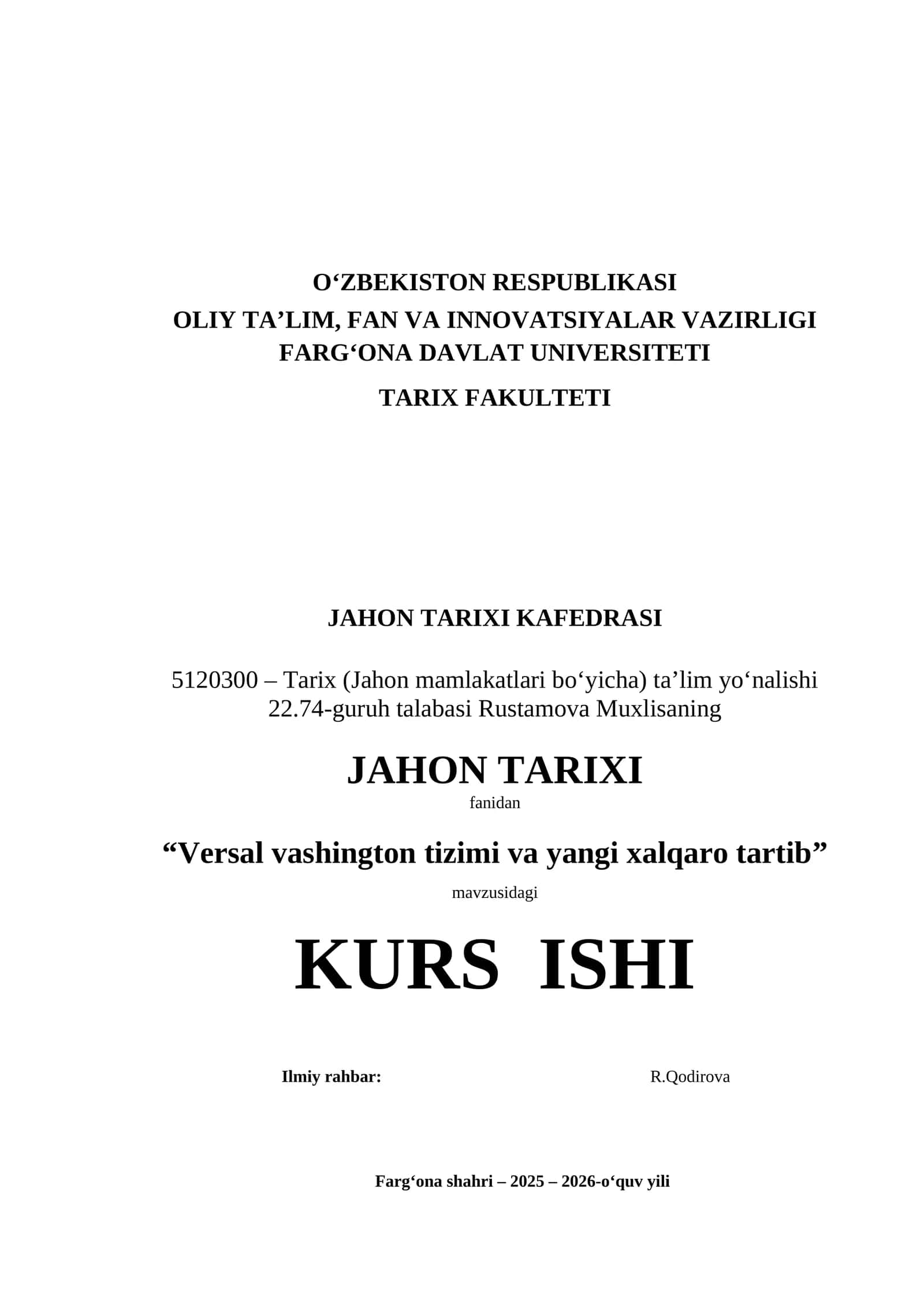 "Versal vashington tizimi va yangi xalqaro tartib" 1