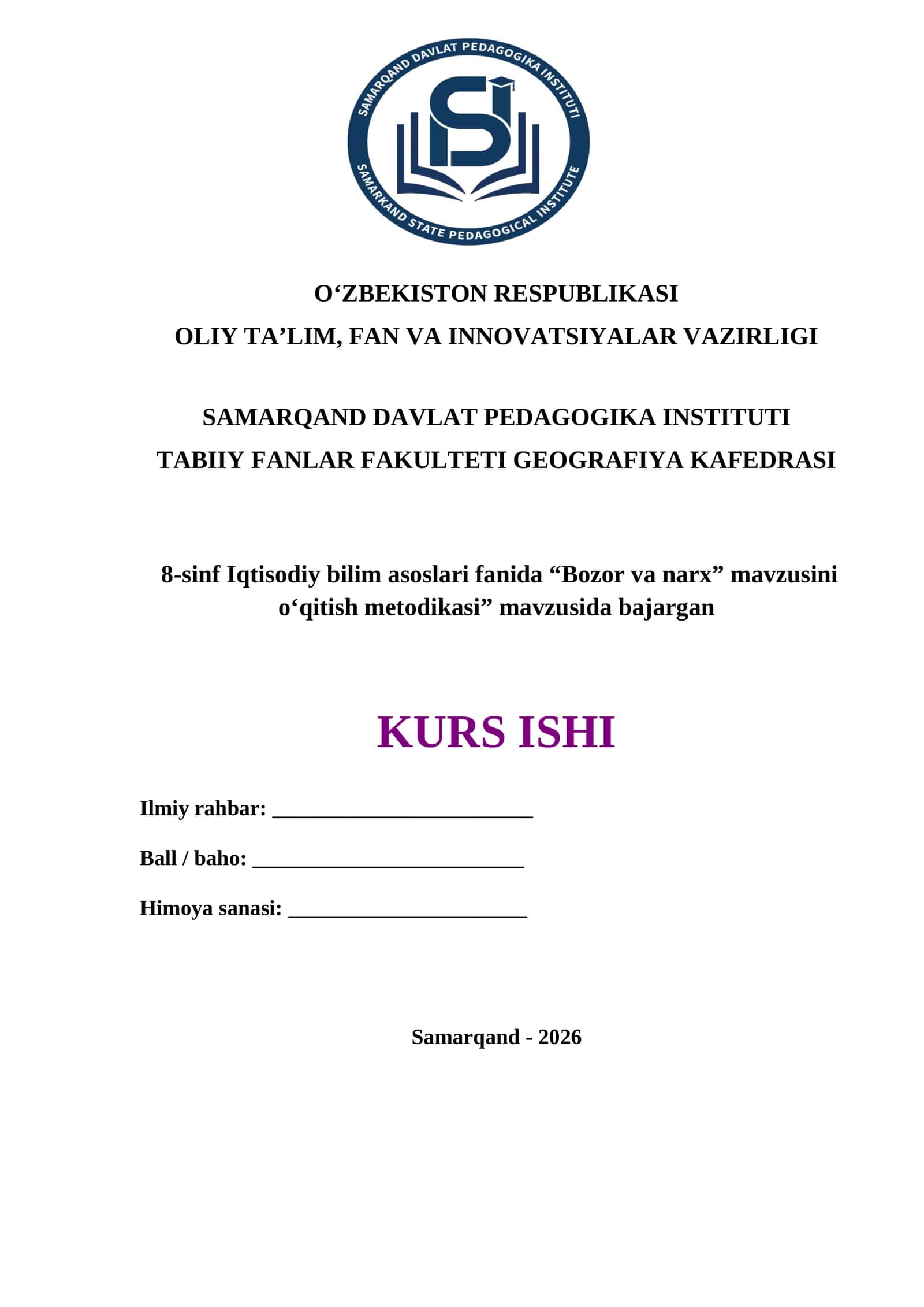 8-sinf Iqtisodiy bilim asoslari fanida “Bozor va narx” mavzusini o‘qitish metodikasi” 1
