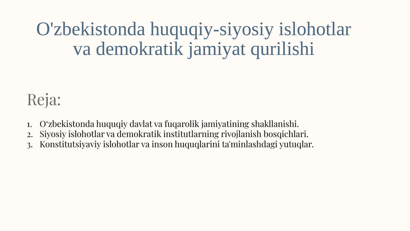 O'zbekistonda huquqiy-siyosiy islohotlar va demokratik jamiyat qurilishi 1