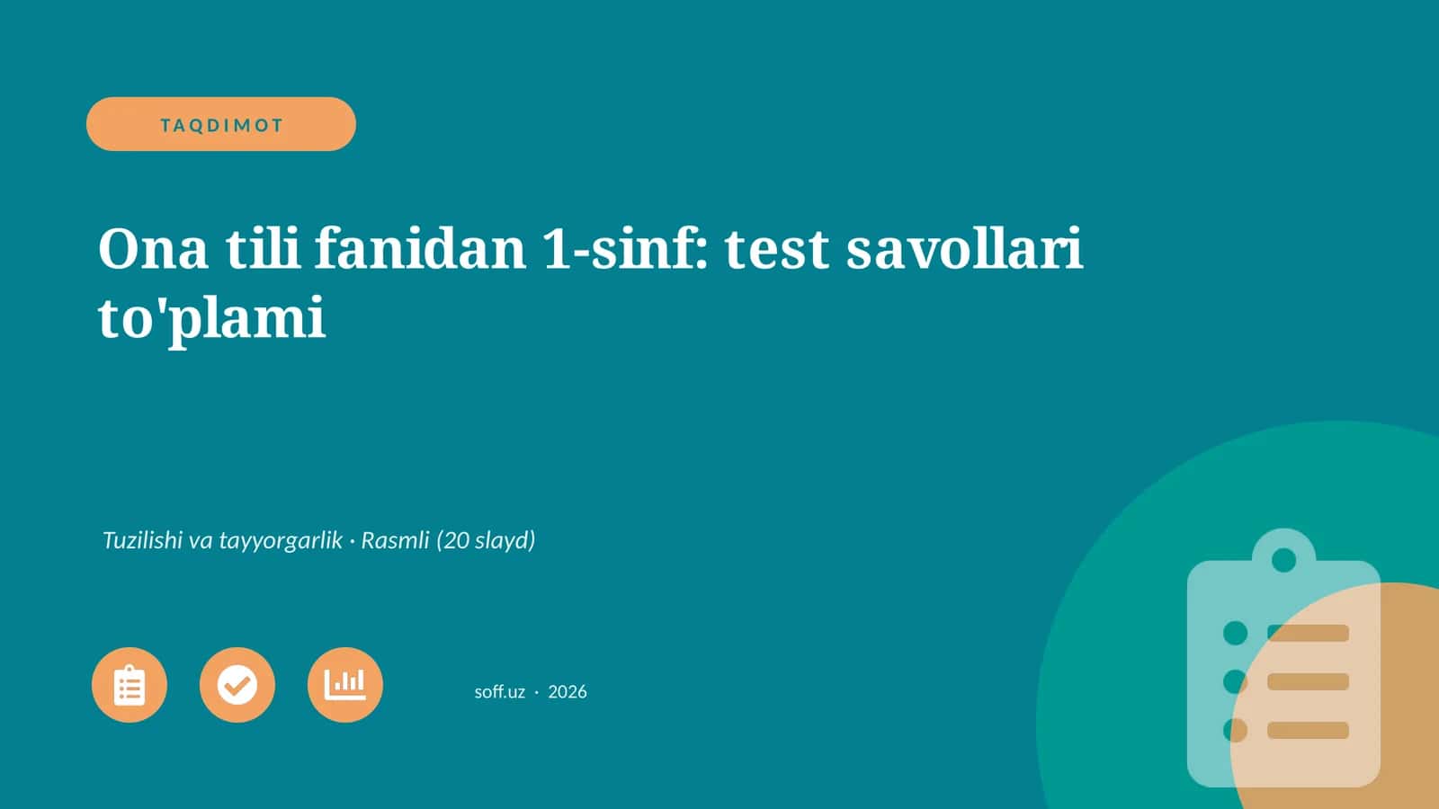 Ona tili fanidan 1-sinf: test savollari to'plami 1
