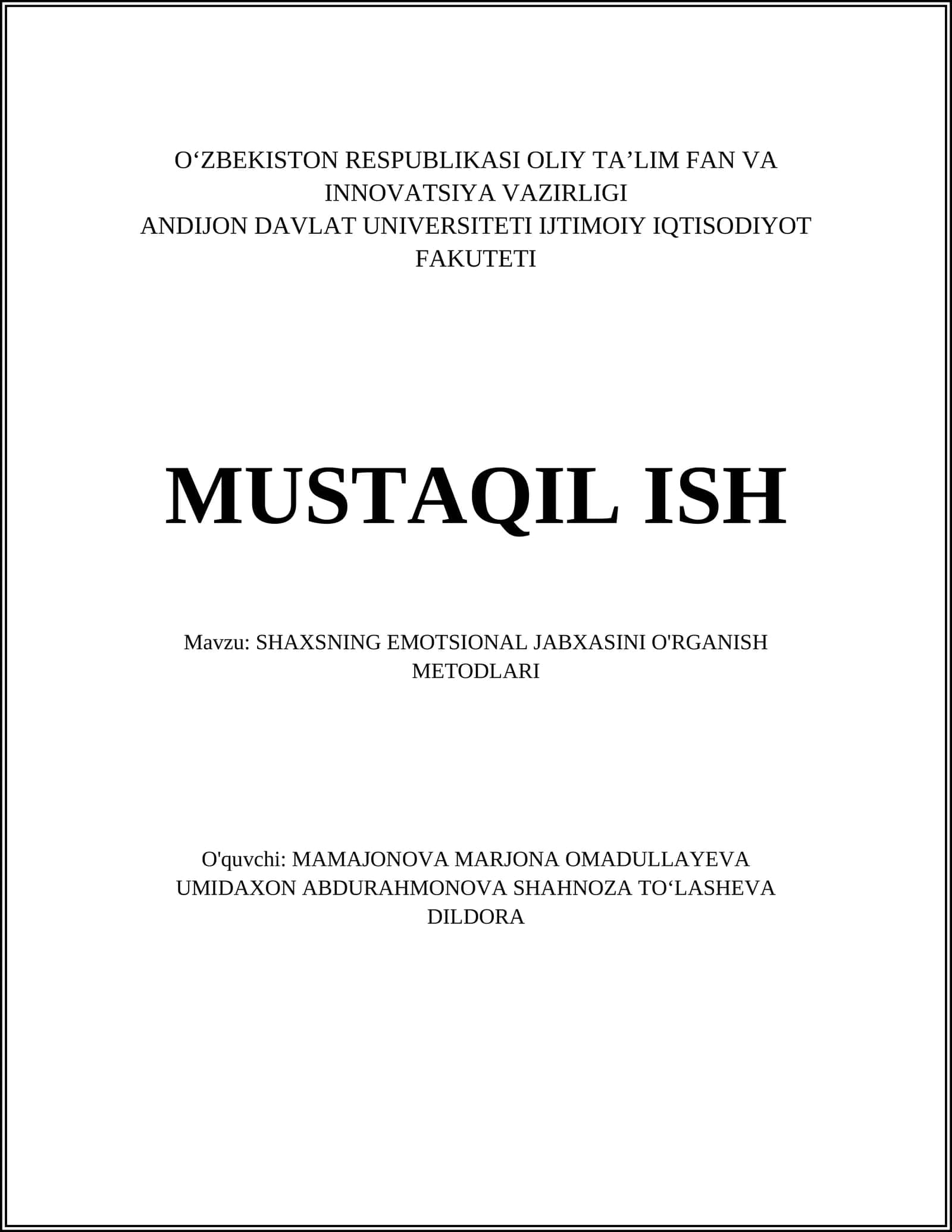 SHAXSNING EMOTSIONAL JABXASINI O'RGANISH METODLARI 1