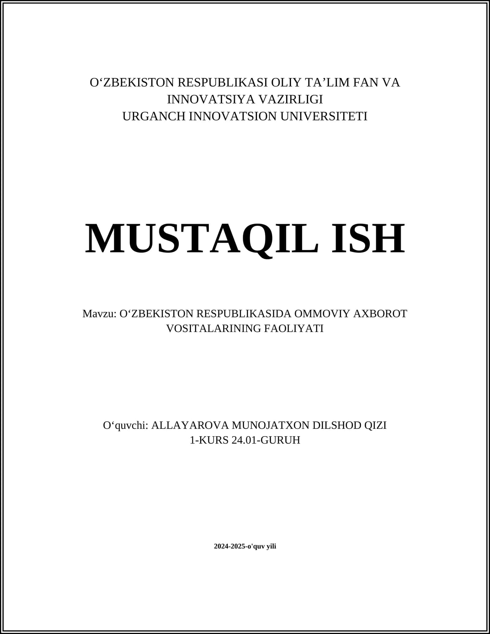 Ommaviy axborot vositalarining huquqiy maqomi 1